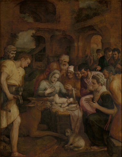 De aanbidding van de herders door Frans Floris