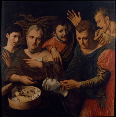 Portret van Frans Floris en Willem Key met Titus, Caligula en Vitellius, 1537 door Frans Floris the Elder