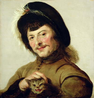 Een jonge man met een kat door Frans Follower of Hals