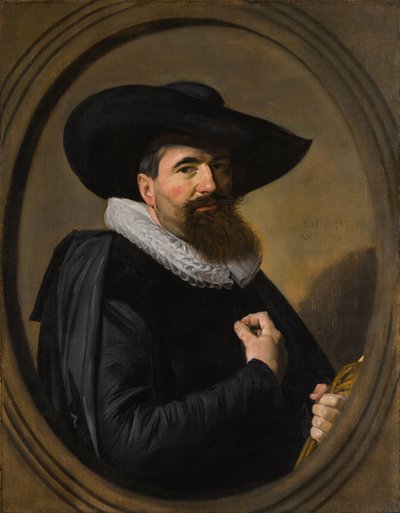 Nederlands: Portret van een man Portret van een man met hoed en kraag door Frans Hals