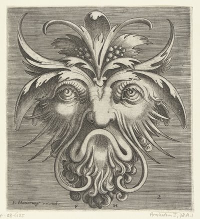 Masker met een baard met krullen (Pourtraicture ingenieuse de plusieurs facons de masques) door Frans Huys