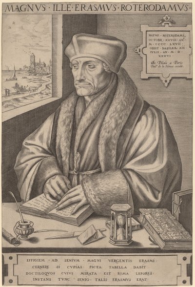 Erasmus van Rotterdam door Frans Huys after Hans Holbein the Younger