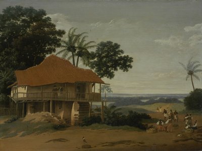 Braziliaans landschap met een arbeidershuis, c.1655 door Frans Post