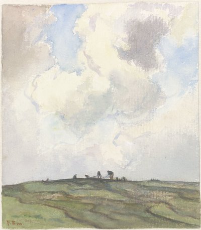 Boeten van netten op een grasveld achter de duinen door Frans Alexander Evert Lodewijk Smissaert