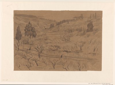Italiaans heuvellandschap met huizen en bomen door Frans Alexander Evert Lodewijk Smissaert