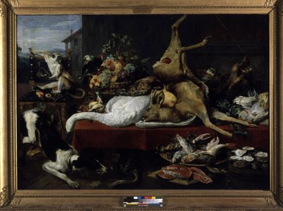 Stilleven van wild, vis, fruit en groenten door Frans Snyders