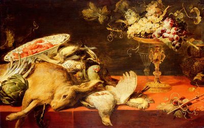 Stilleven met dieren en fruit door Frans Snyders or Snijders
