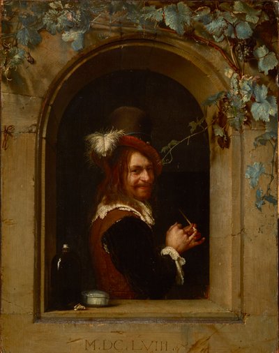 Man met pijp bij een raam door Frans van Mieris