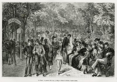 De Prater: de grote wandelweg. Gravure door Kollarz, ter illustratie van het verhaal Wenen en zijn voorsteden, door M. Newlinski, in 1881, gepubliceerd in Le tour du monde, onder leiding van Edouard Charton (1807-1890). door Franz (after) Kollarz