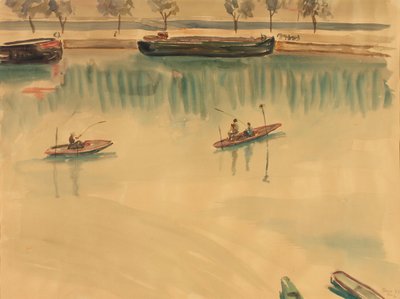 Schepen op de Seine bij Parijs door Franz Blum
