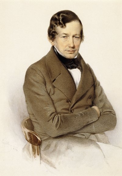 Portret van Anton Diabelli, zittend half lengte, 1842 door Franz Eybl
