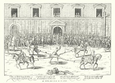 Executie van Jean de Poltrot voor de moord op Francis, hertog van Guise, Parijs, 1563 door Franz Hogenberg