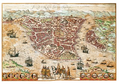 Kaart van Byzantium door Franz Hogenberg