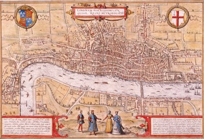 Kaart van de stad Londen, Southwark en een deel van Westminster door Franz Hogenberg