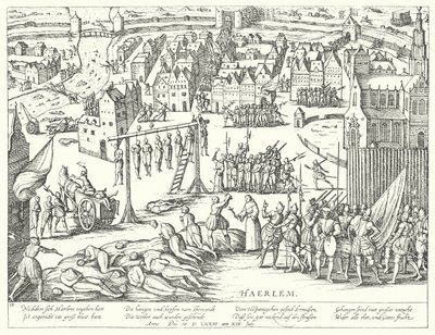 Massa-executies uitgevoerd door de Spanjaarden in Haarlem, Nederland, 1573 door Franz Hogenberg