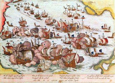 Zeeslag tussen de Geuzen en de Spanjaarden in 1573 door Franz Hogenberg