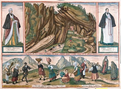 San Adrian tunnel of Lizarrate: landschap in de westelijke uitlopers van de Pyreneeën, ten zuiden van de Golf van Biskaje, Spanje (gravure) door Franz Hogenberg