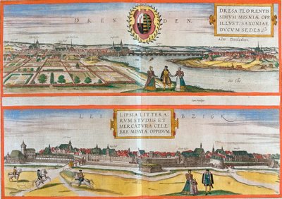 Uitzichten van Dresden (Dresa) en Leipzig (Lipsia), Duitsland door Franz Hogenberg