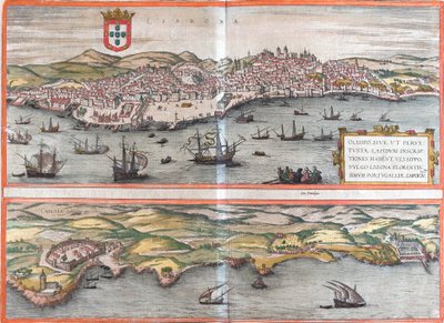 Uitzichten op Lissabon en Cascais (Cascale), Portugal door Franz Hogenberg