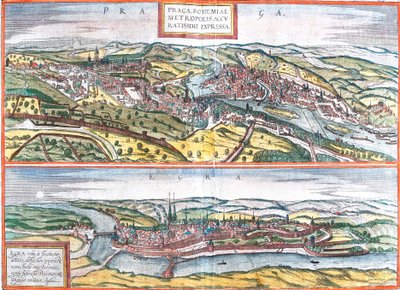 Uitzichten van Praag (Praga) en Egra, Tsjechië door Franz Hogenberg