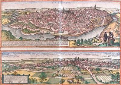 Gezichten van Toledo en Valladolid, Spanje (ets) door Franz Hogenberg