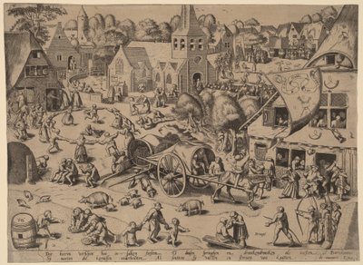 Dorpsfeest in Hoboken door Franz Hogenberg after Pieter Bruegel the Elder