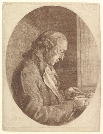Portret van een kunstenaar die een miniatuurportret schetst door Franz Jakob Josef Ignatz von Predl