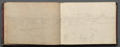 Album met Zichten op Rome en Omgeving, Landschapsstudies, pagina 08b en 09a: Panoramisch Zicht op Rome door Franz Johann Heinrich Nadorp