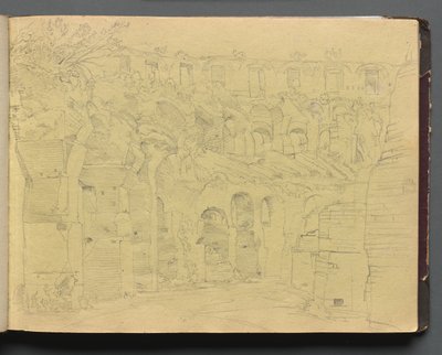 Album met uitzichten van Rome en omgeving, landschapstudies, pagina 12a: Romeinse ruïnes door Franz Johann Heinrich Nadorp