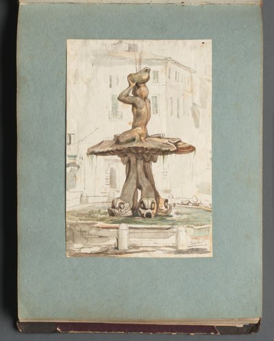 Album met uitzichten van Rome en omgeving, landschapstudies, pagina 17a: Romeinse fontein door Franz Johann Heinrich Nadorp