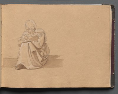 Album met Zichten op Rome en Omgeving, Landschapsstudies, pagina 19a: Zittende Vrouwelijke Figuur door Franz Johann Heinrich Nadorp