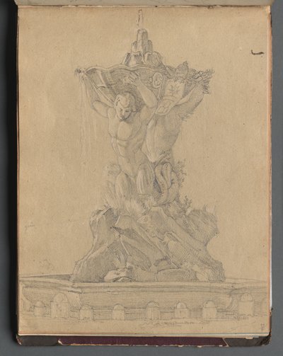 Album met Zichten van Rome en Omgeving, Landschapsstudies, pagina 21a: Romeinse Fontein door Franz Johann Heinrich Nadorp