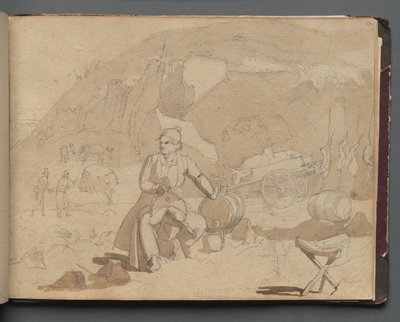Album met uitzichten van Rome en omgeving, landschapsstudies, pagina 39a: Figuur in een landschap door Franz Johann Heinrich Nadorp
