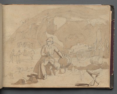 Album met Zichten op Rome en Omgeving, Landschapsstudies, pagina 39a: Figuur in een Landschap door Franz Johann Heinrich Nadorp