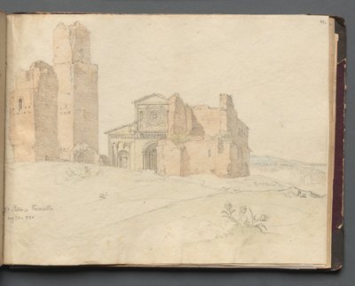 Album met Zichten op Rome en Omgeving, Landschapsstudies, pagina 41a: "St. Pietro, Toscanella" door Franz Johann Heinrich Nadorp