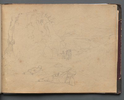 Album met Zichten van Rome en Omgeving, Landschapsstudies, pagina 44a: Figuren in een Landschap door Franz Johann Heinrich Nadorp