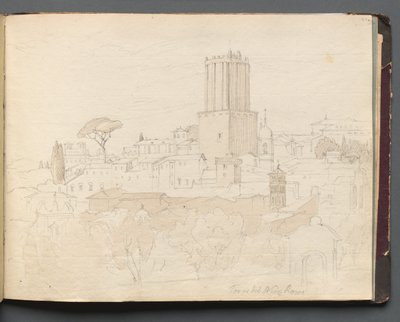 Album met uitzichten van Rome en omgeving, landschapsstudies, pagina 47a: "Torre del Nero, Rome" door Franz Johann Heinrich Nadorp