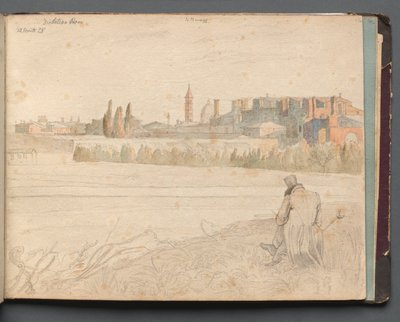Album met uitzichten van Rome en omgeving, landschapsstudies, pagina 48a: Romeins panoramisch uitzicht door Franz Johann Heinrich Nadorp