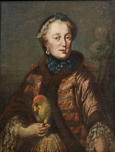 Duits: Kurfürstin Maria Anna von Bayern mit Papagei Portret van Maria Anna Sophia van Saksen (1728-1797), keurvorstin van Beieren met een vogel door Franz Joseph Winder