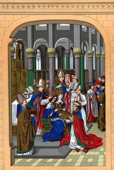 Kroning van Karel V, koning van Frankrijk, 14e eeuw, 1870 door Franz Kellerhoven