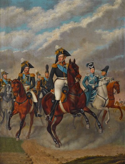 Tsaar Nicolaas I van Rusland met Tsarevitsj Alexander en zijn gevolg door Franz Krüger