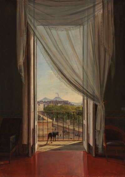 Een uitzicht op Napels door een raam door Franz Ludwig Catel