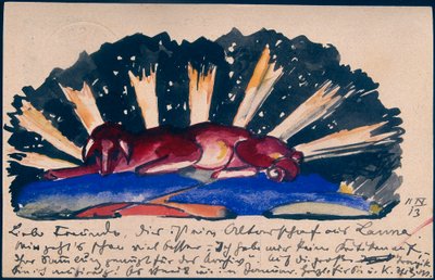 "Altaarstuk uit Lana", Franz Marc uit Sindelsdorf aan Gabriele Münter in München: Postkaart, poststempel 11.04.1913 door Franz Marc