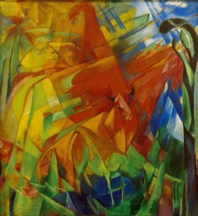 Schilderij met runderen II door Franz Marc