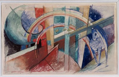 Blauw paard en regenboog tekening in potlood en aquarel door Franz Marc door Franz Marc