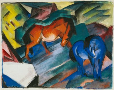 Rood en blauw paard door Franz Marc