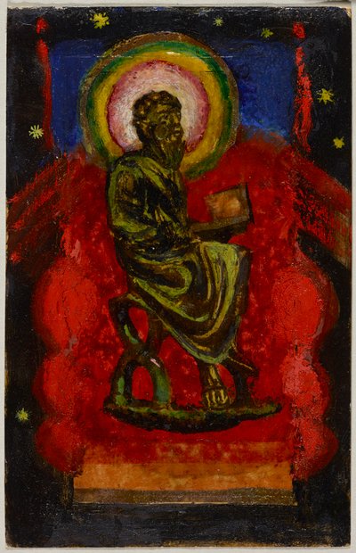 Zittende heilige (Byzantijnse heilige), ansichtkaart uit Sindelsdorf aan Wassily Kandinsky in München door Franz Marc