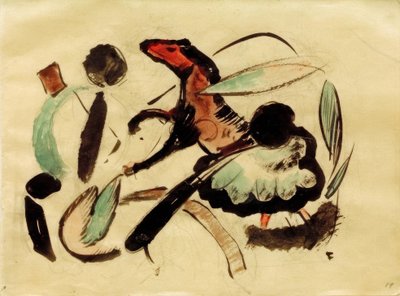 Springend paard met plantaardige vormen door Franz Marc