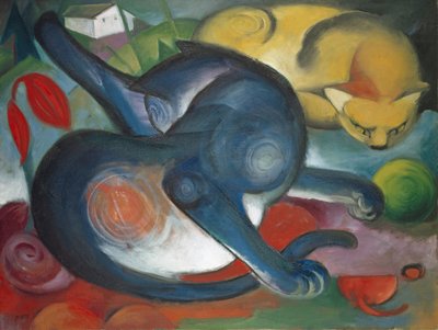 Twee katten, blauw en geel door Franz Marc