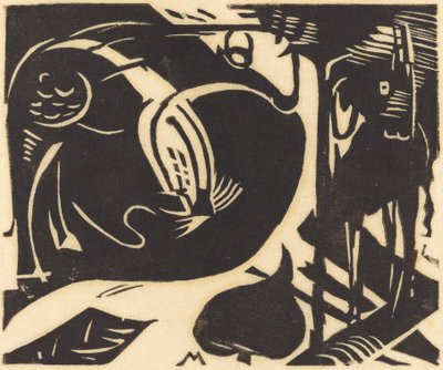 Twee mythische dieren door Franz Marc